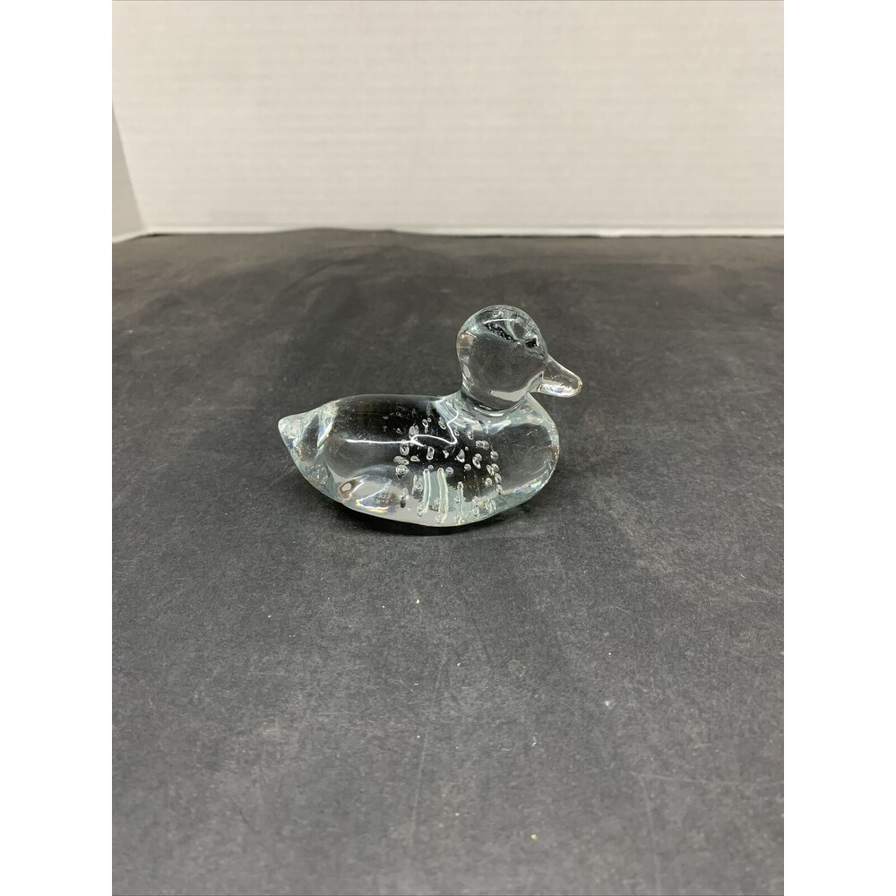 Controlled Bubbles Clear Art Glass Duck Figurine PaperWeight Easter Farm Decor